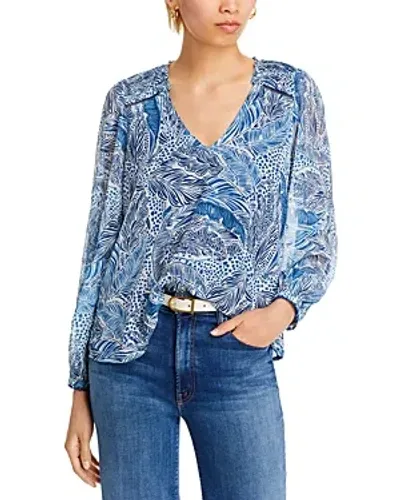 Aqua Leaf Print Blouse - Exclusive In White/navy