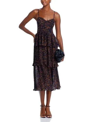 Aqua Leopard Pleated Tier Dress - Exclusive In Black/brown