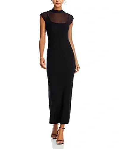 Aqua Mesh Mock Neck Maxi Dress - Exclusive In Black