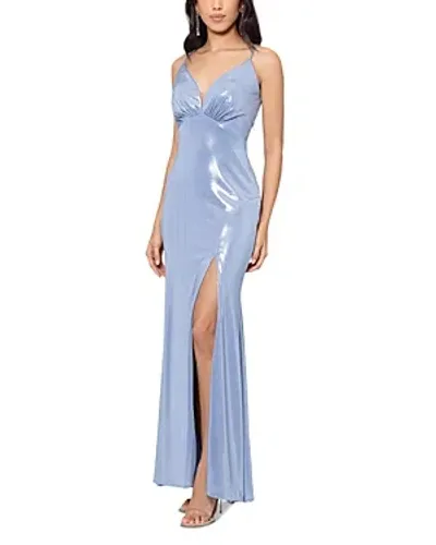 Aqua Metallic Foil Gown - Exclusive In Periwinkle