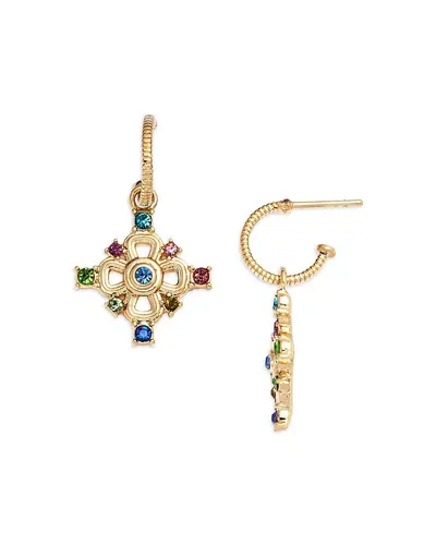 Aqua Multicolor Crystal Italy Cross Charm Hoop Earrings In 14k Gold Plated - Exclusive In Multi/gold