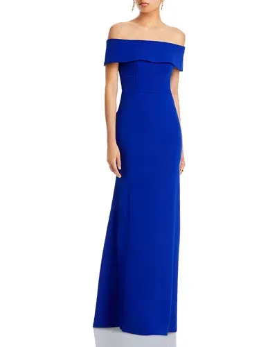 Aqua Off-the-shoulder Scuba Crepe Gown - Exclusive In Marine