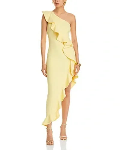 Aqua One Shoulder Scuba Crepe Ruffle Dress - Exclusive In Lemon