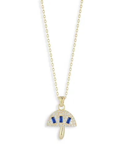 Aqua Pave & Blue Cubic Zirconia Mushroom Pendant Necklace In 14k Gold Plated Sterling Silver, 16-18 - Exc In Blue/gold