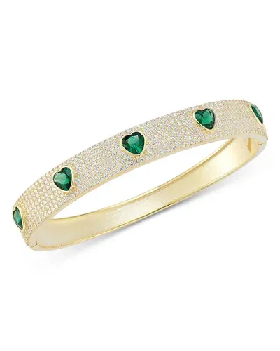 Aqua Pave & Green Cubic Zirconia Heart Bangle Bracelet In 14k Gold Plated Sterling Silver - Exclusive In Green/gold