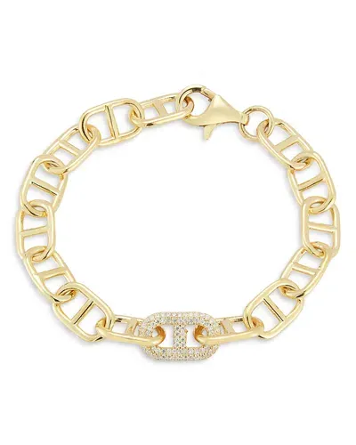 Aqua Pave Mariner Link Bracelet In 14k Gold Plated Sterling Silver - Exclusive