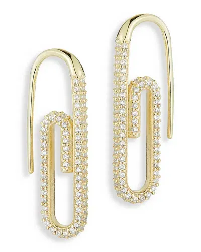 Aqua Pave Paperclip Drop Earrings - Exclusive In Gold