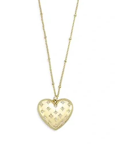 Aqua Pave Puffed Heart Pendant Necklace, 16 - Exclusive In Gold