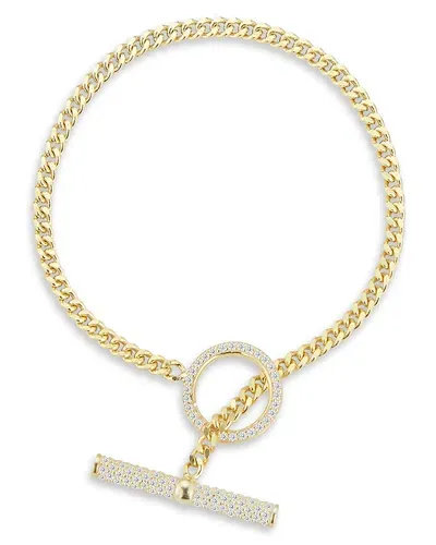 Aqua Pave Toggle Curb Chain Bracelet - Exclusive In Gold