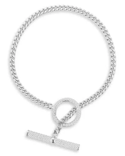 Aqua Pave Toggle Curb Chain Bracelet - Exclusive In Silver