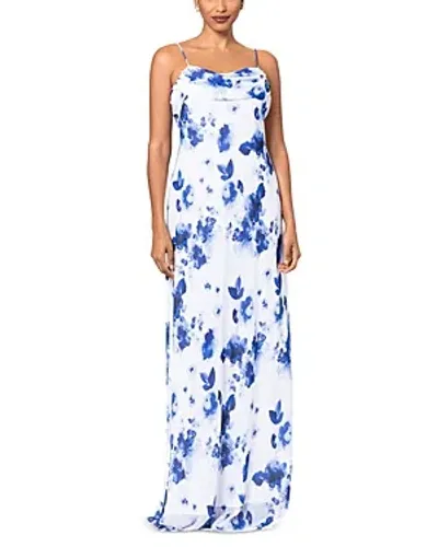 Aqua Printed Chiffon Dress - Exclusive In White/blue