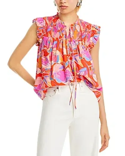 Aqua Printed Split Neck Top - Exclusive In Orange Multi