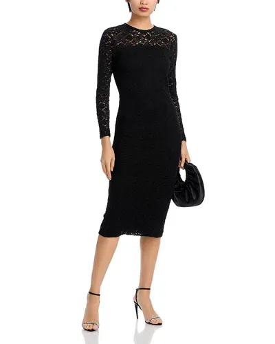 Aqua Puckered Lace Midi Sheath Dress In Black