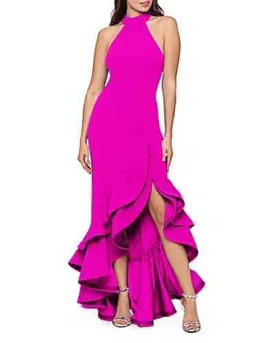 Aqua Racerback Ruffle Hem Gown - Exclusive In Fushia