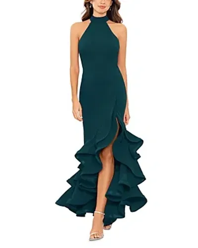 Aqua Racerback Ruffle Hem Gown - Exclusive In Pine