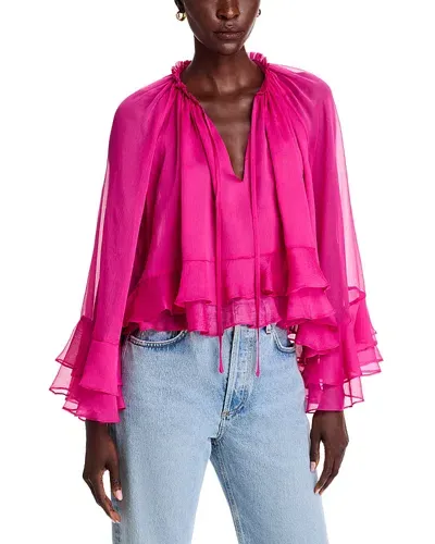 Aqua Ruffled Long Sleeve Blouse - Exclusive In Pink