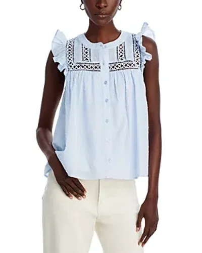 Aqua Ruffled Trim Clip Dot Blouse - Exclusive In Sky Blue