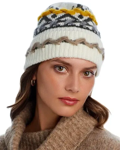 Aqua Rustic Knit Hat - Exclusive In White/yellow