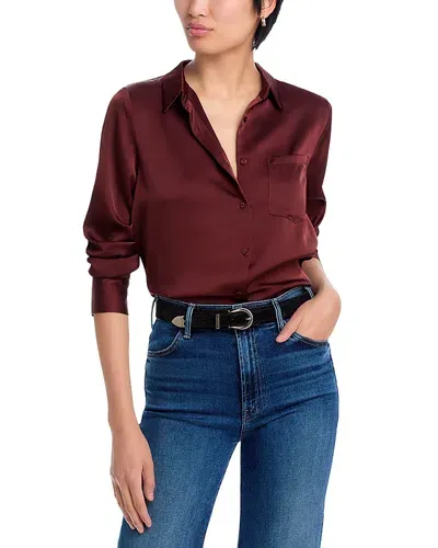 Aqua Satin Button Front Blouse - Exclusive In Chocolate