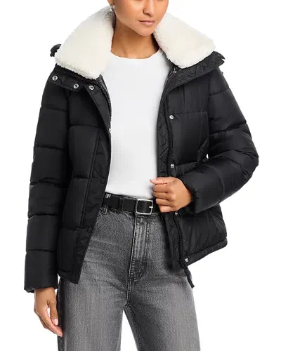 Aqua Sherpa Hooded Puffer Jacket - Exclusive In Black