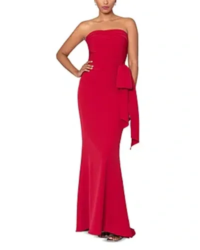 Aqua Strapless Scuba Bow Gown - Exclusive In Red