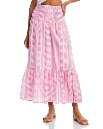 Aqua Striped Midi Skirt - Exclusive In Pink/white