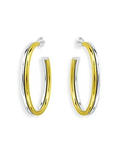 Aqua Two Tone Double Hoop Earrings In 18k Gold Plated Sterling Silver - Exclusive In Gold/silver