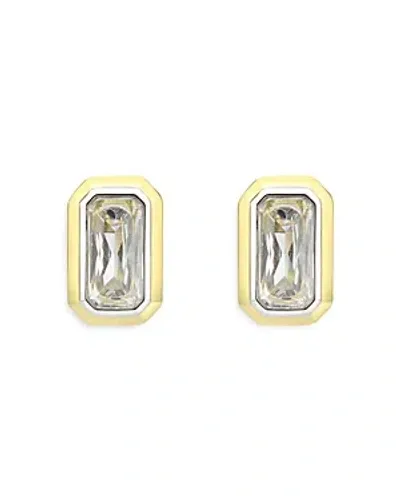 Aqua Two Tone Emerald Cut Stud Earrings - Exclusive In Gold