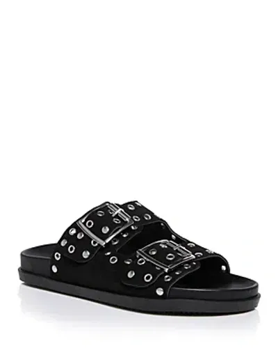 Aqua Women's Helle Stud & Grommet Double Buckle Slide Sandals - Exclusive In Black Suede