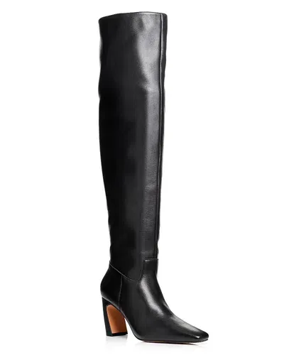 Aqua Women's Karin Pointed Toe Thigh High Boots - Exclusive In Black Leather