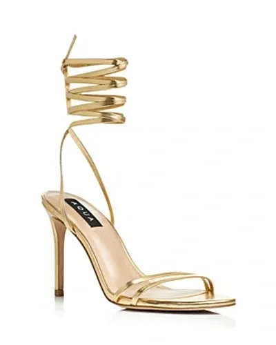 Aqua Women's Mena Ankle Tie High Heel Sandals - Exclusive In Gold Metallic