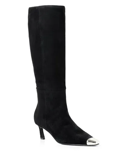 Aqua Women's Orion Suede Cap Toe High Heel Boots - Exclusive In Black