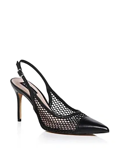 Aqua Women's Pointed Toe Mesh Black High Heel Slingback Pumps - Exclusive