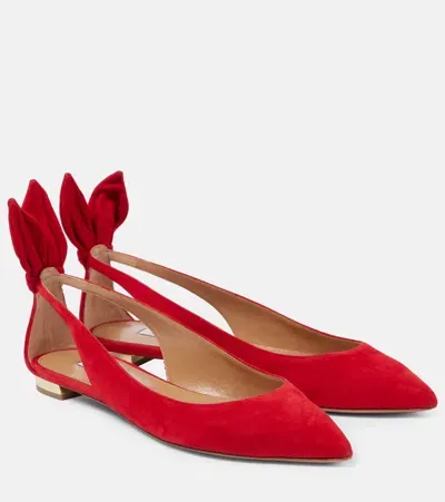 Aquazzura Bow Tie Suede Ballet Flats In Lipstick