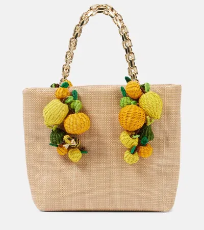 Aquazzura Citrus Punch Mini Raffia-effect Tote Bag In Beige