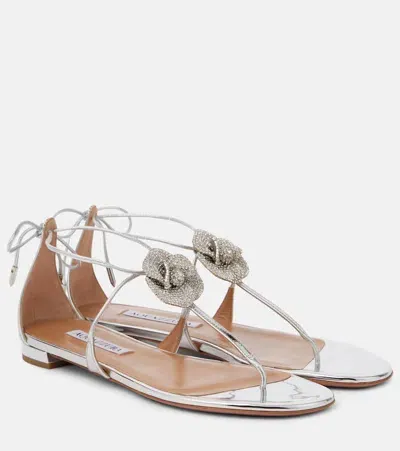 Aquazzura Sandalen Crystal Orchid Aus Metallic-leder In Silber