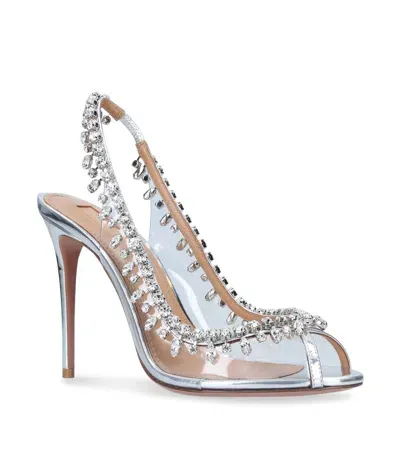 Aquazzura Crystal Temptation Sandals 105 In Silver