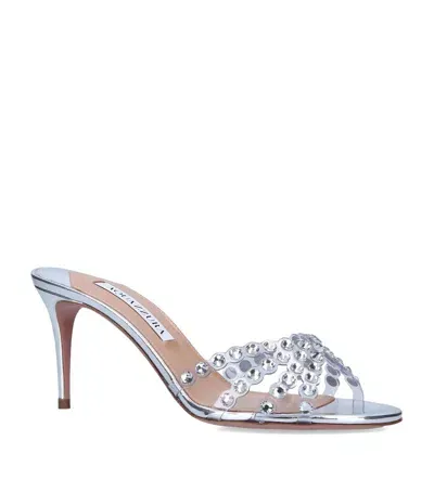 Aquazzura Embellished Tequila Mules 75 In Silver