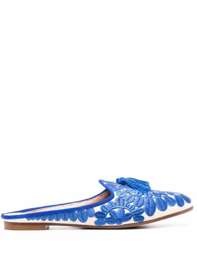 Aquazzura Embroidered Leather Mules In Blau