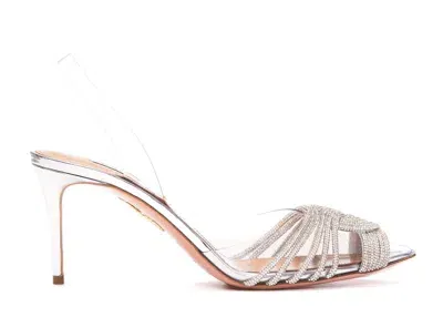 Aquazzura Green Gatsby 80 Slingback Pumps In Silver