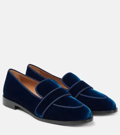 Aquazzura Martin Velvet Loafers In Blue