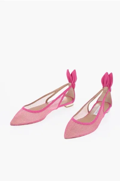 Aquazzura Mesh And Suede Ballet Flats With Point Toe In Pink