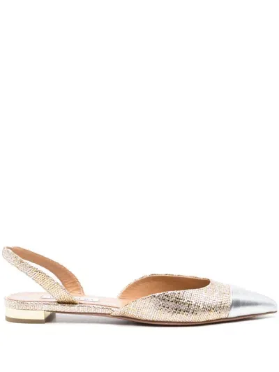 Aquazzura Milanese Ballerina Shoes In Goldsilver