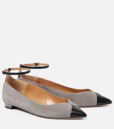 Aquazzura Pinot Suede Ballet Flats In Grey