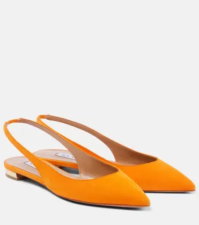 Aquazzura Purist Suede Slingback Flats In Orange