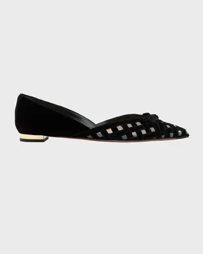 Aquazzura Romance Velvet Bow Ballerina Flats In Black