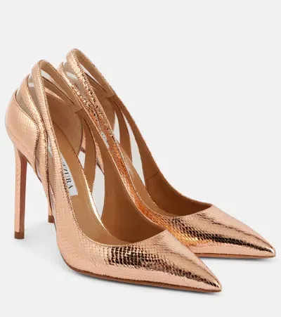 Aquazzura Talk To Me 105 Metallic Leather Pumps In Gold