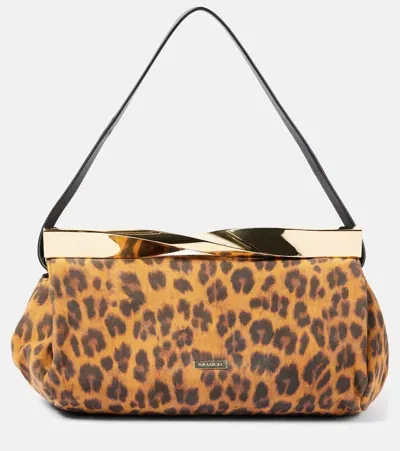 Aquazzura Twist Small Leopard-print Suede Clutch In Orange