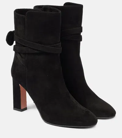 Aquazzura Very Bow Tie 85 Suede Ankle Boots In Black