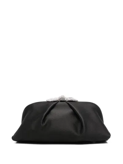 Aquazzura Very Bow Tie Crystal Clutch Bag In Black